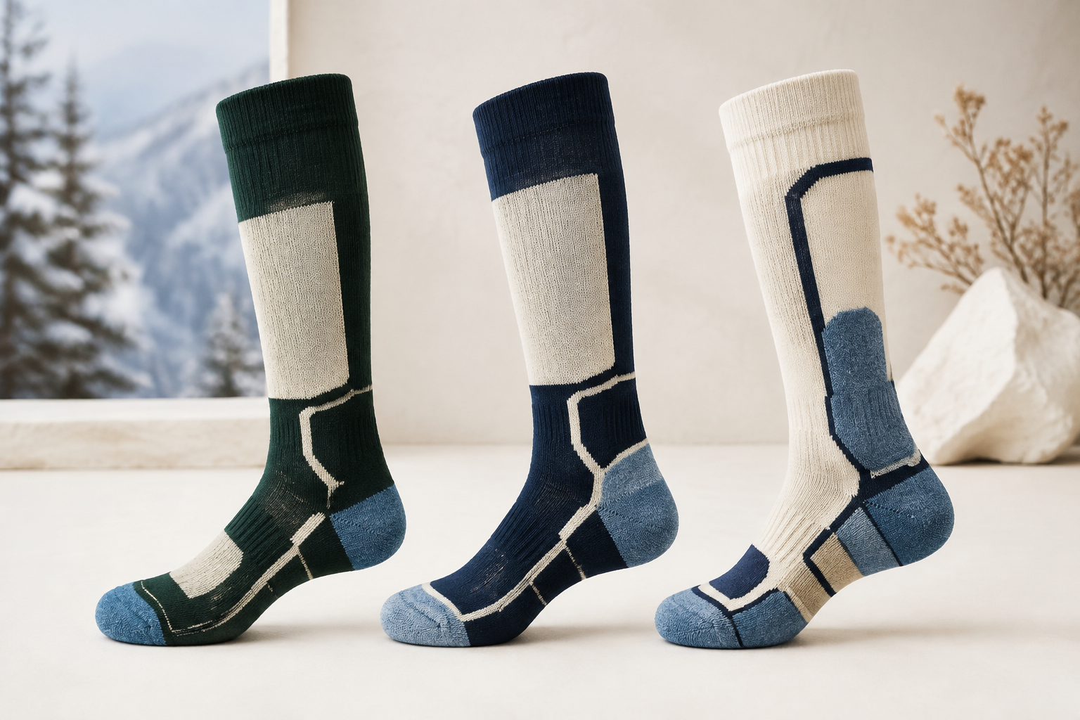 Illustrative ski sock height and thickness options
