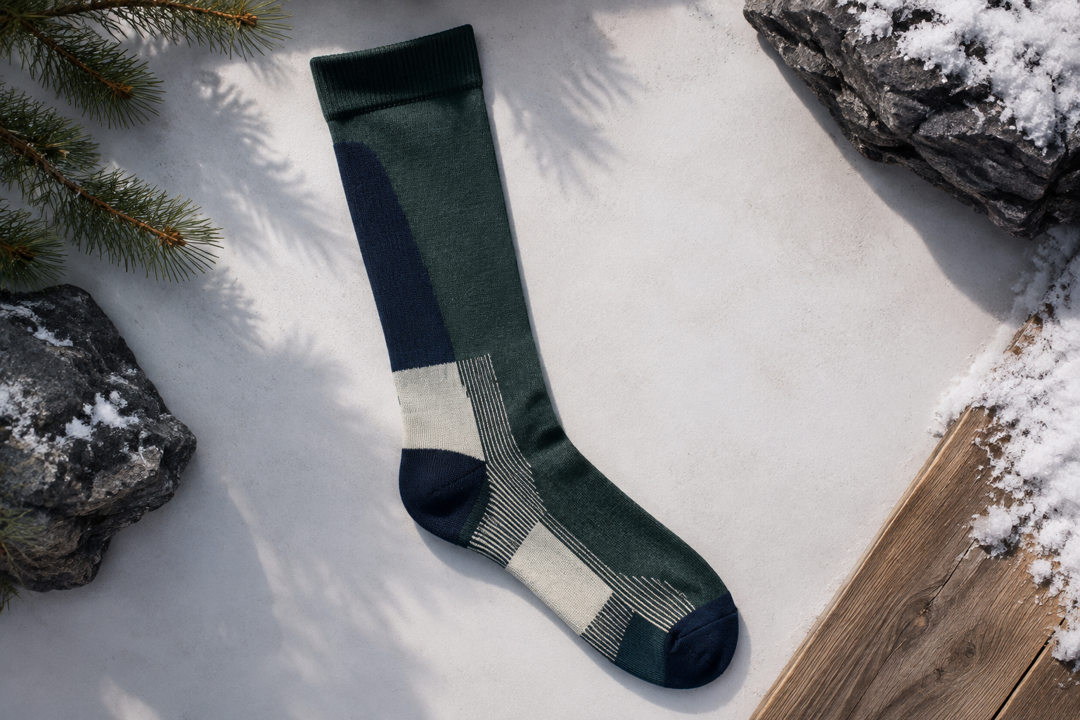 Illustrative mapped ski sock construction zones