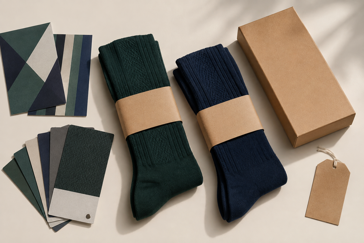 Illustrative artwork and blank packaging directions for riding socks