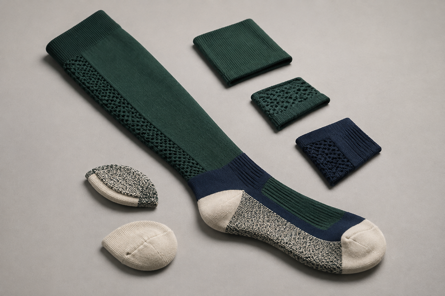 Illustrative footbed and fit-structure directions for riding socks