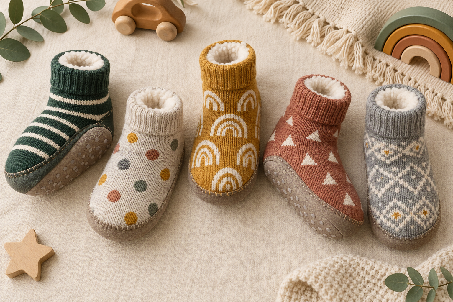 Illustrative original kids slipper sock pattern and colour directions