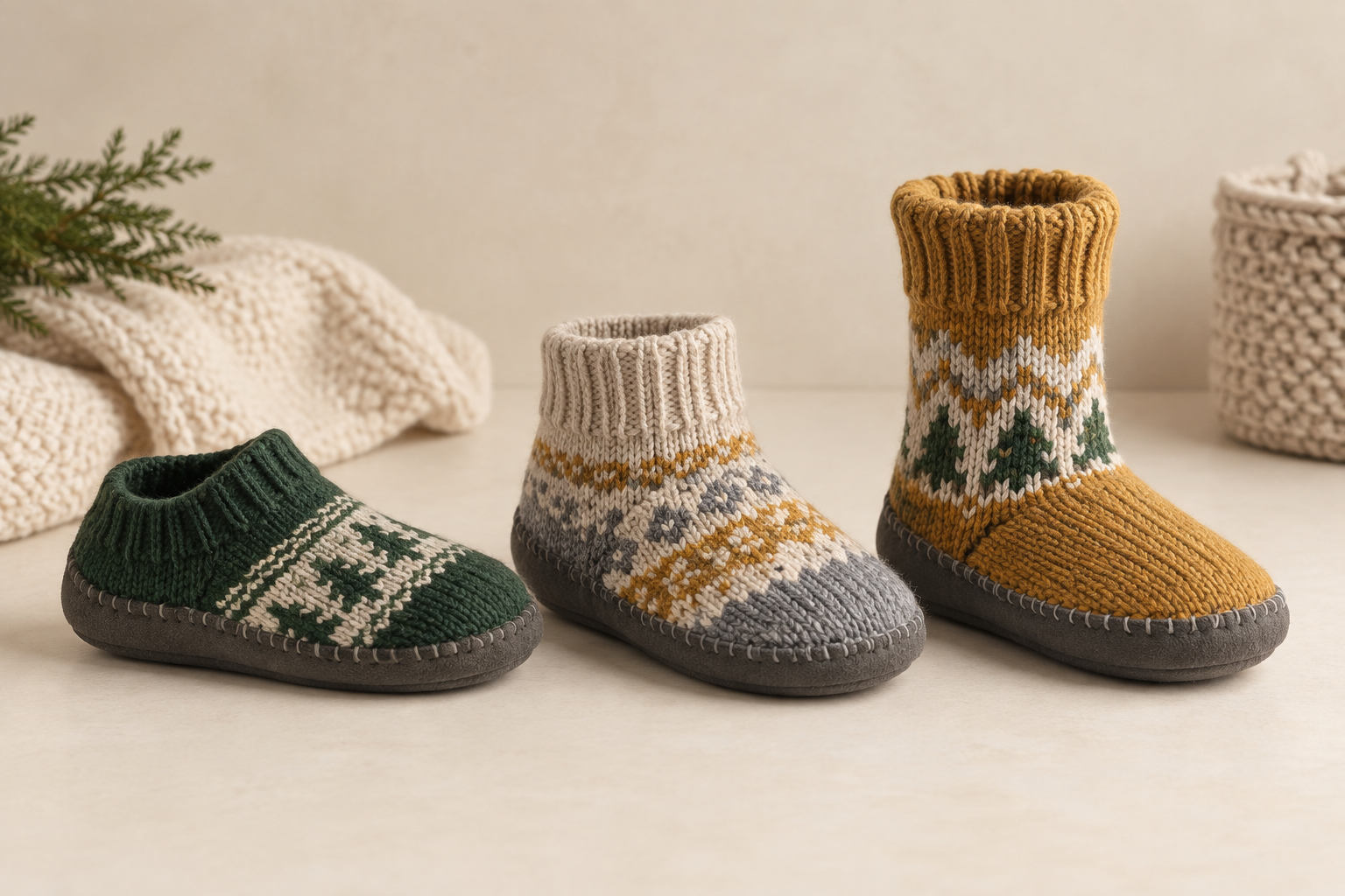 Illustrative low slipper ribbed-cuff and bootie profiles across relative kids size groups