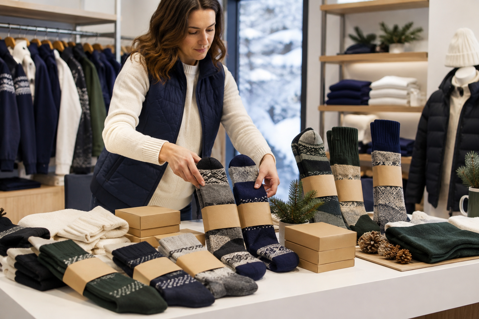 Illustrative resort retail ski sock programme