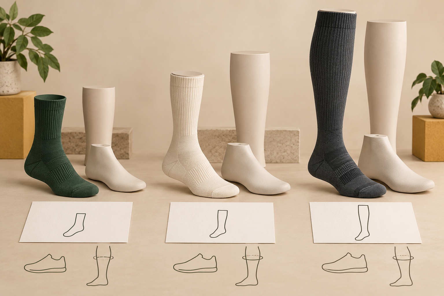 Illustrative sock height size and leg-reference input directions