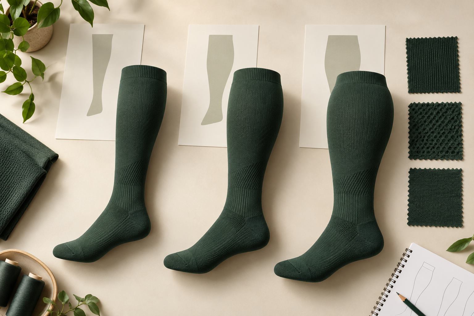Illustrative calf-profile grading directions for wide calf socks