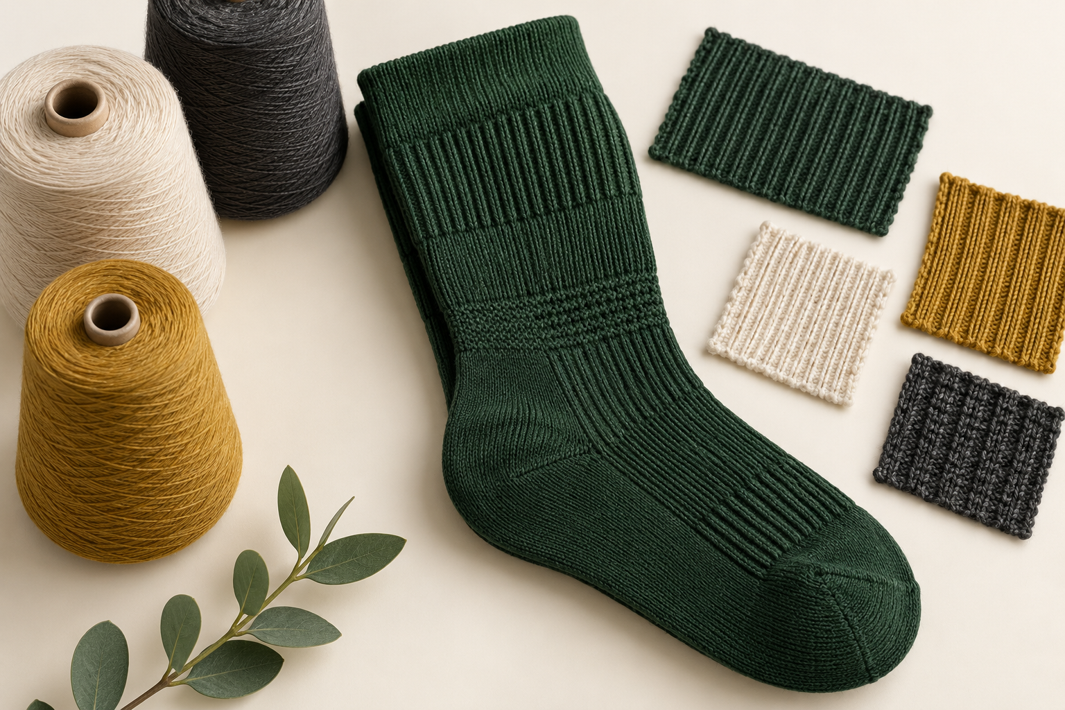 Illustrative rib knit and stretch direction for wide calf socks